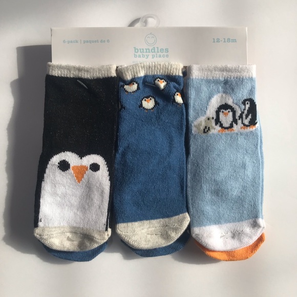 NWT C.Place 12-18m penguins socks 6 pack with nonslip grips - Picture 1 of 6